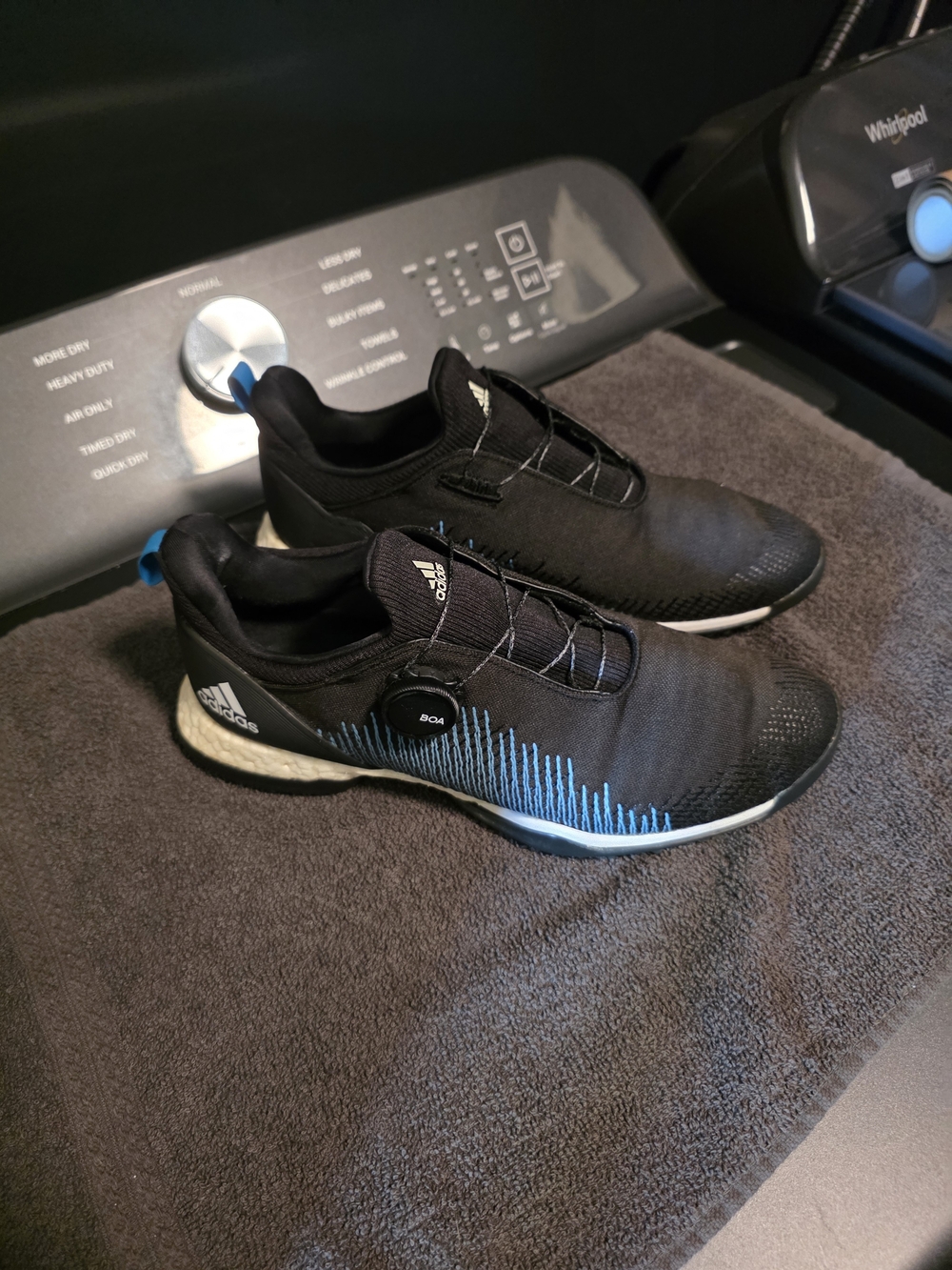 adidas Women’s Black Golf Shoes with Blue Highlights